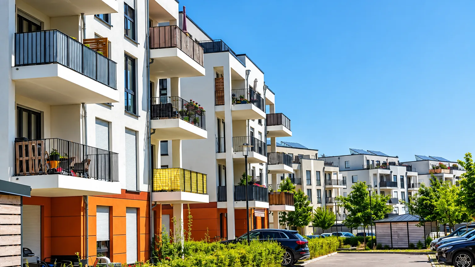 A completed residential estate with landscaped access roads
